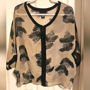 Sheer batwing / dolman sleeve button down blouse